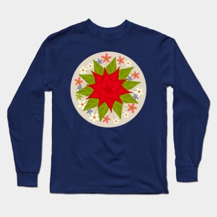 FESTIVE POINSETTIA Floral in Round Medallion Christmas Xmas Winter Holidays - UnBlink Studio by Jackie Tahara Long Sleeve T-Shirt